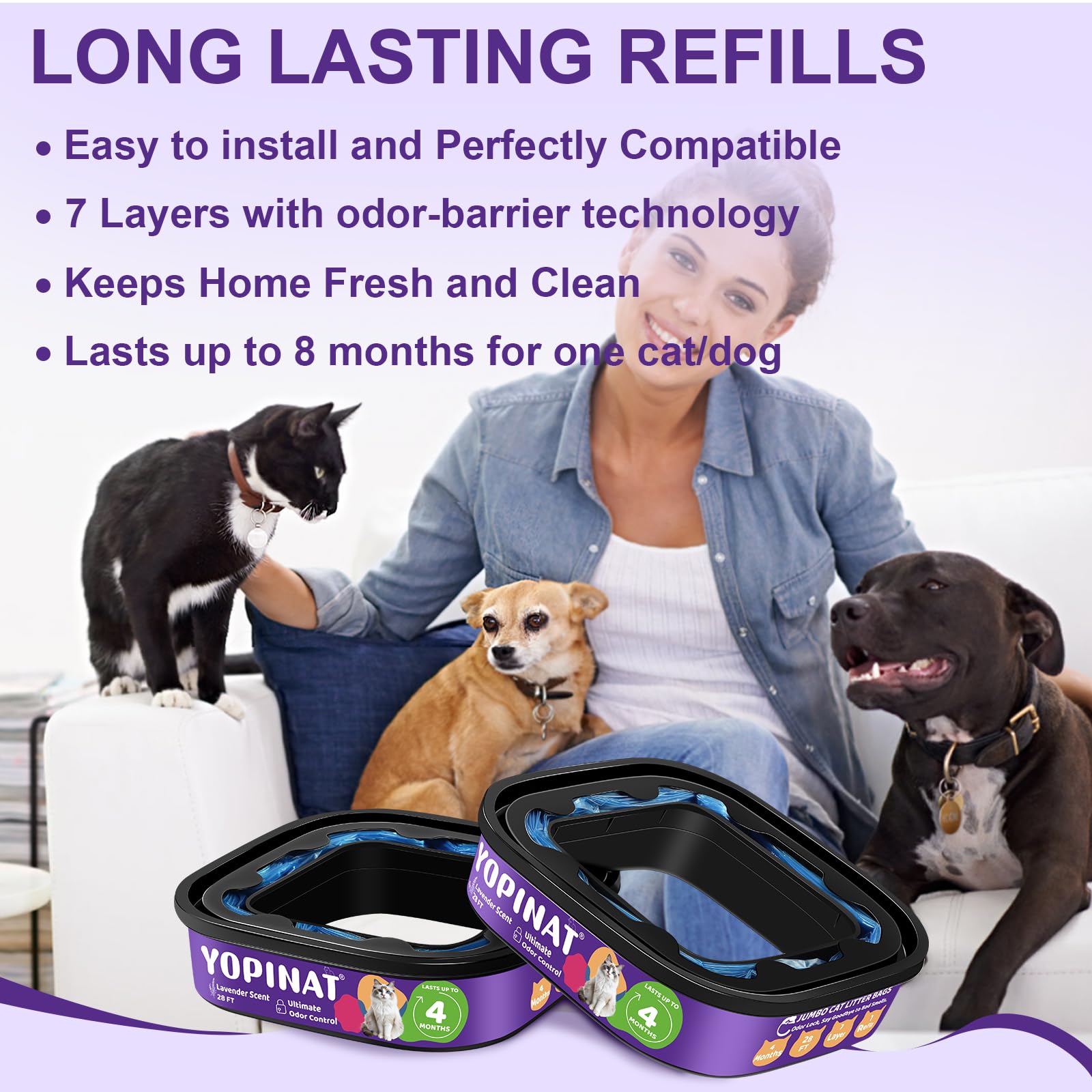 Yopinat compatible Pet Genie et Litter Genie pour deux systèmes.