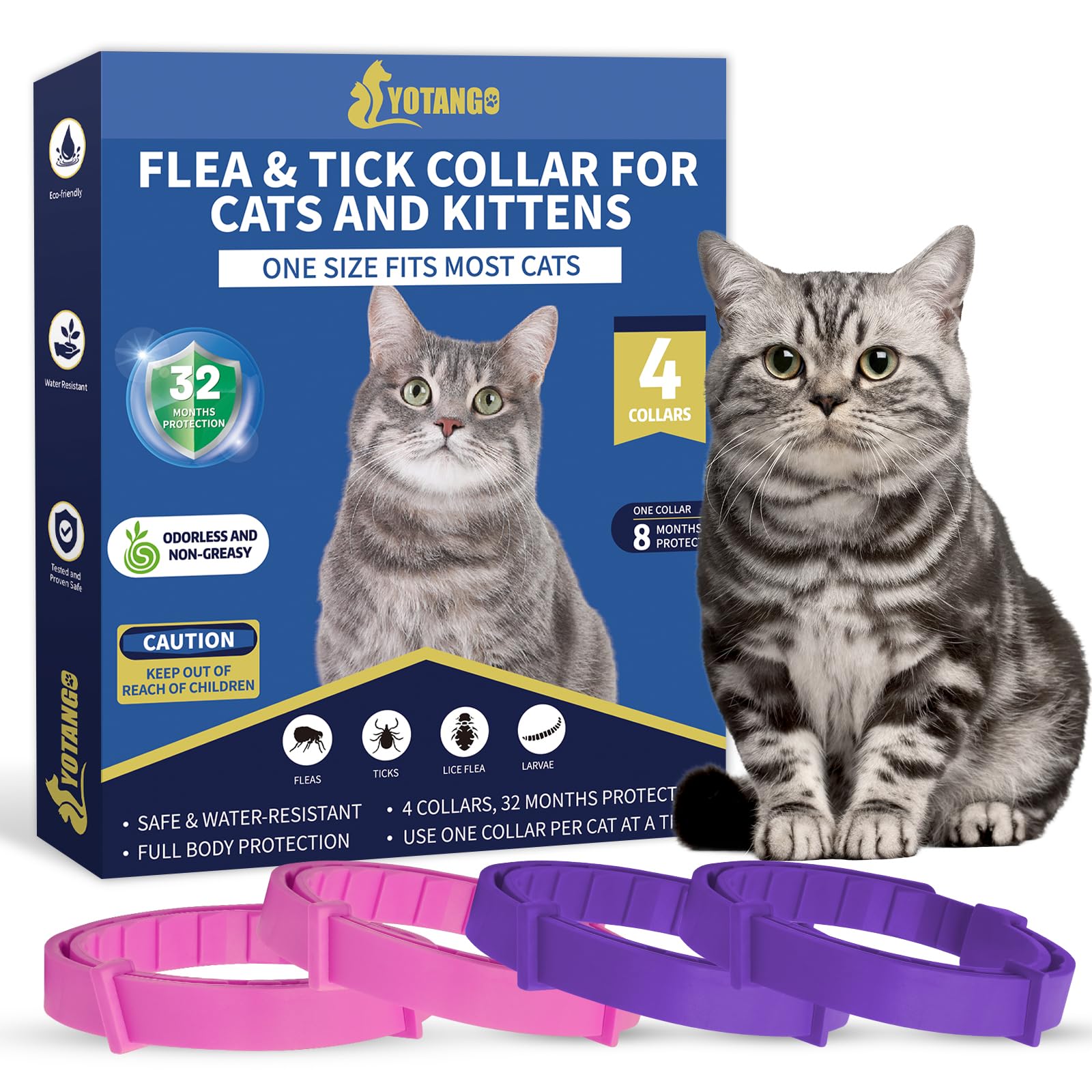 YOTANGO collier anti-puces pour chat, rose, protection durable.