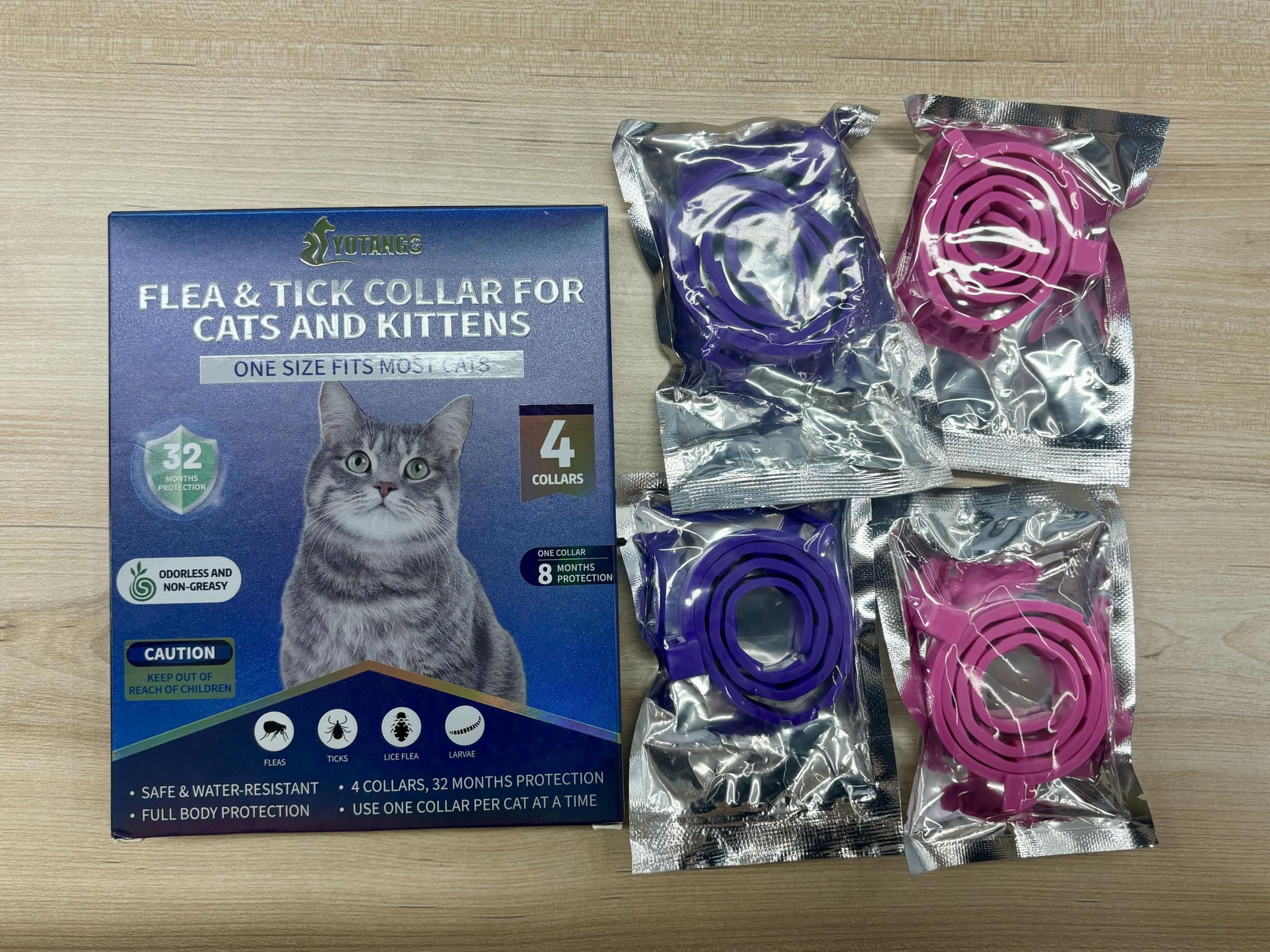 YOTANGO collier anti-puces pour chat, violet, prévention des parasites.
