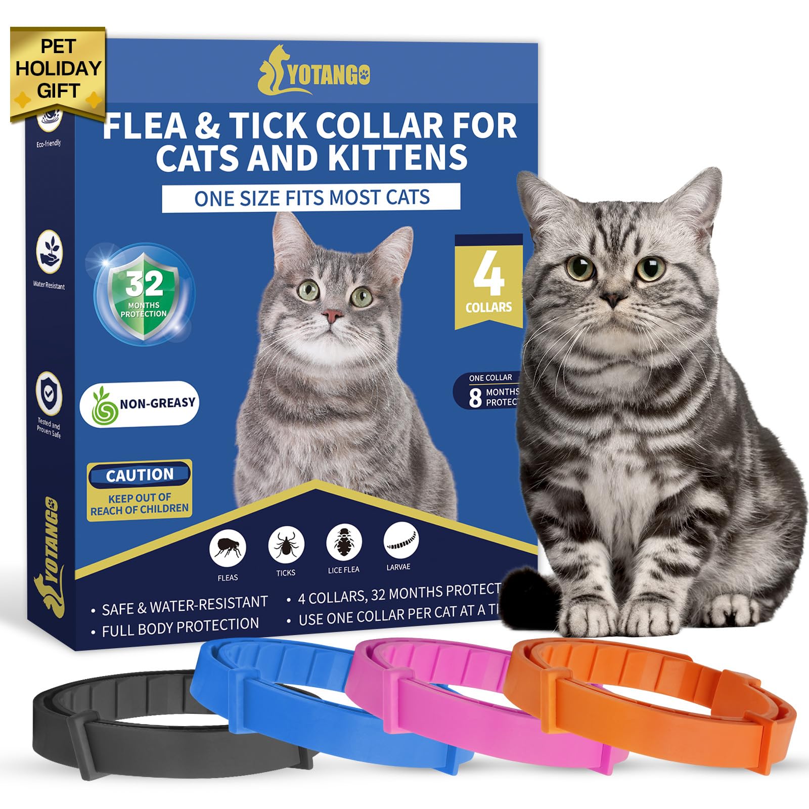 Collier YOTANGO antipuces rouge sur chat, protection durable et confort.
