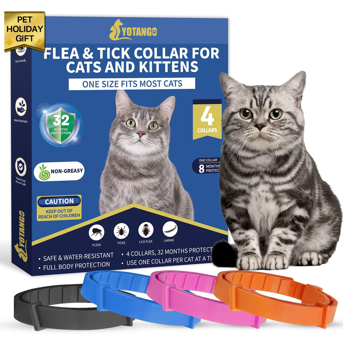 Collier YOTANGO antipuces rouge sur chat, protection durable et confort.