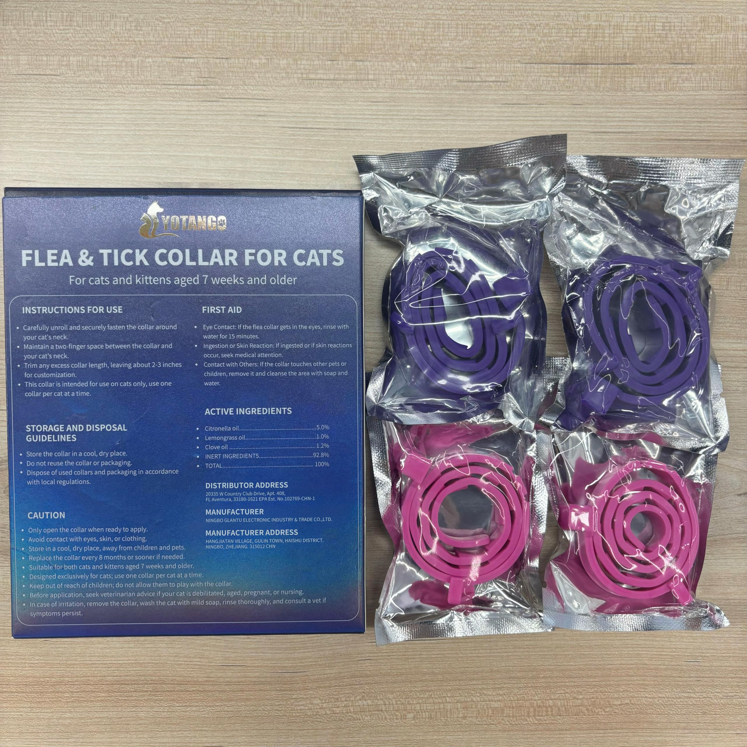 YOTANGO pack 4 colliers rose et violet pour chats.