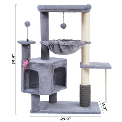 YOUPETSER Arbre à chat avec brosse de toilettage intégrée – entretien du pelage facilité.
