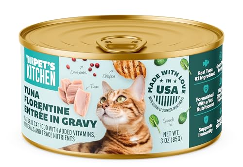 Nourriture humide Your Pet's Kitchen au thon Florentine pour chat, texture savoureuse.