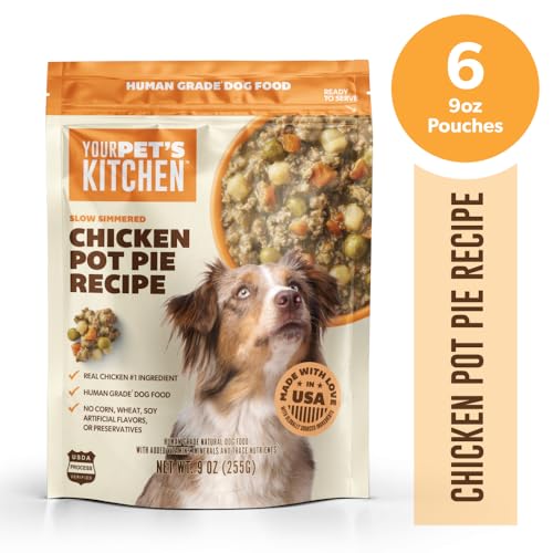 Your Pet's Kitchen montre des légumes visibles dans le sachet, promesse de saveur naturelle.