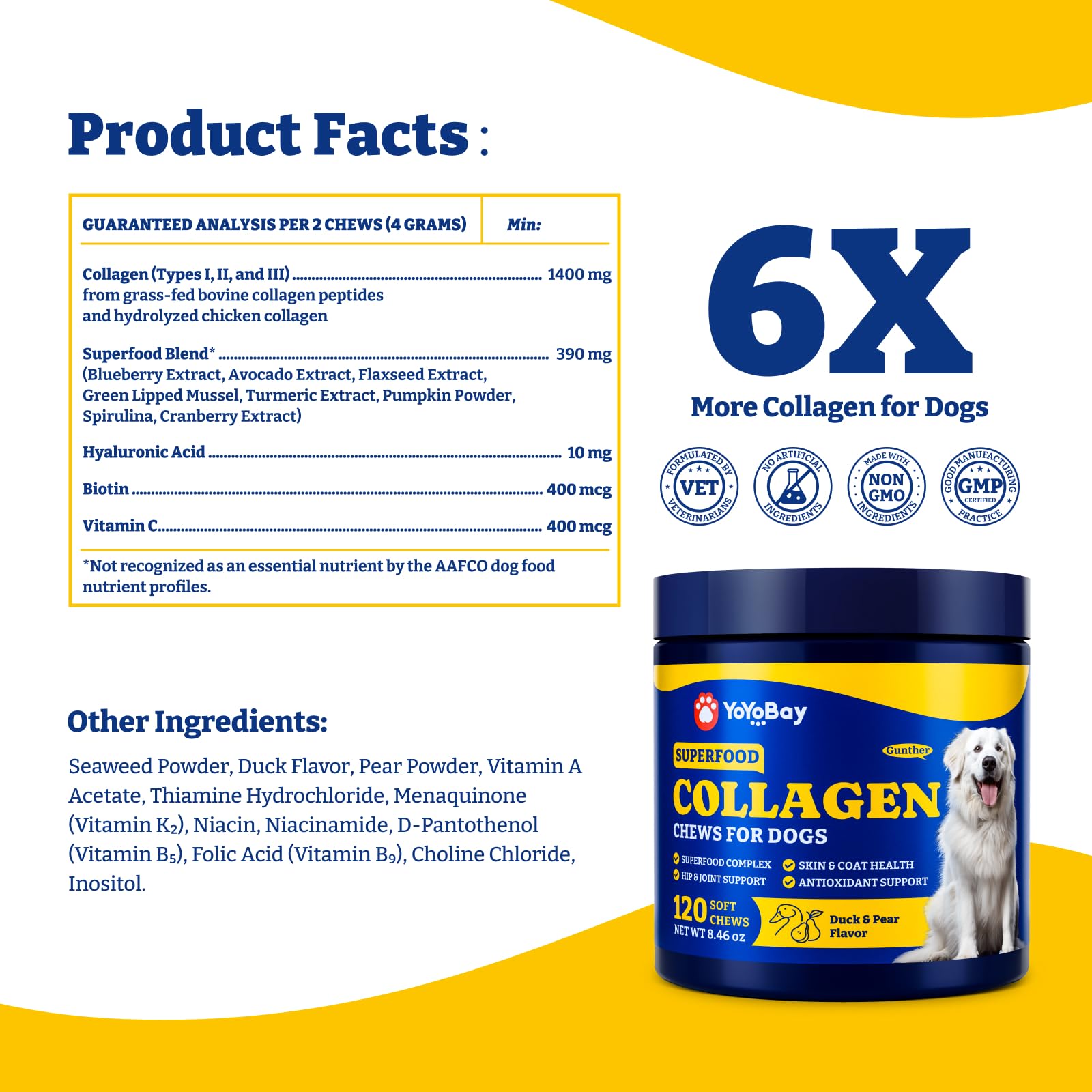 YoYoBay collagène chien soutien quotidien de la santé générale