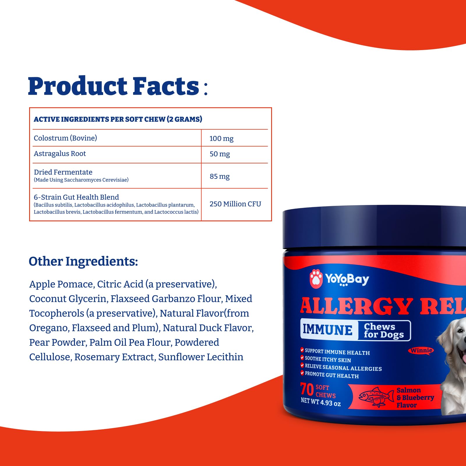 YoYoBay friandises allergie chien – 6 souches probiotiques pour digestion et peau.