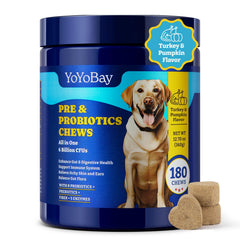 YoYoBay Probiotiques pour chiens — bouteille affichée, soutien digestif potentiel et absorption des nutriments.