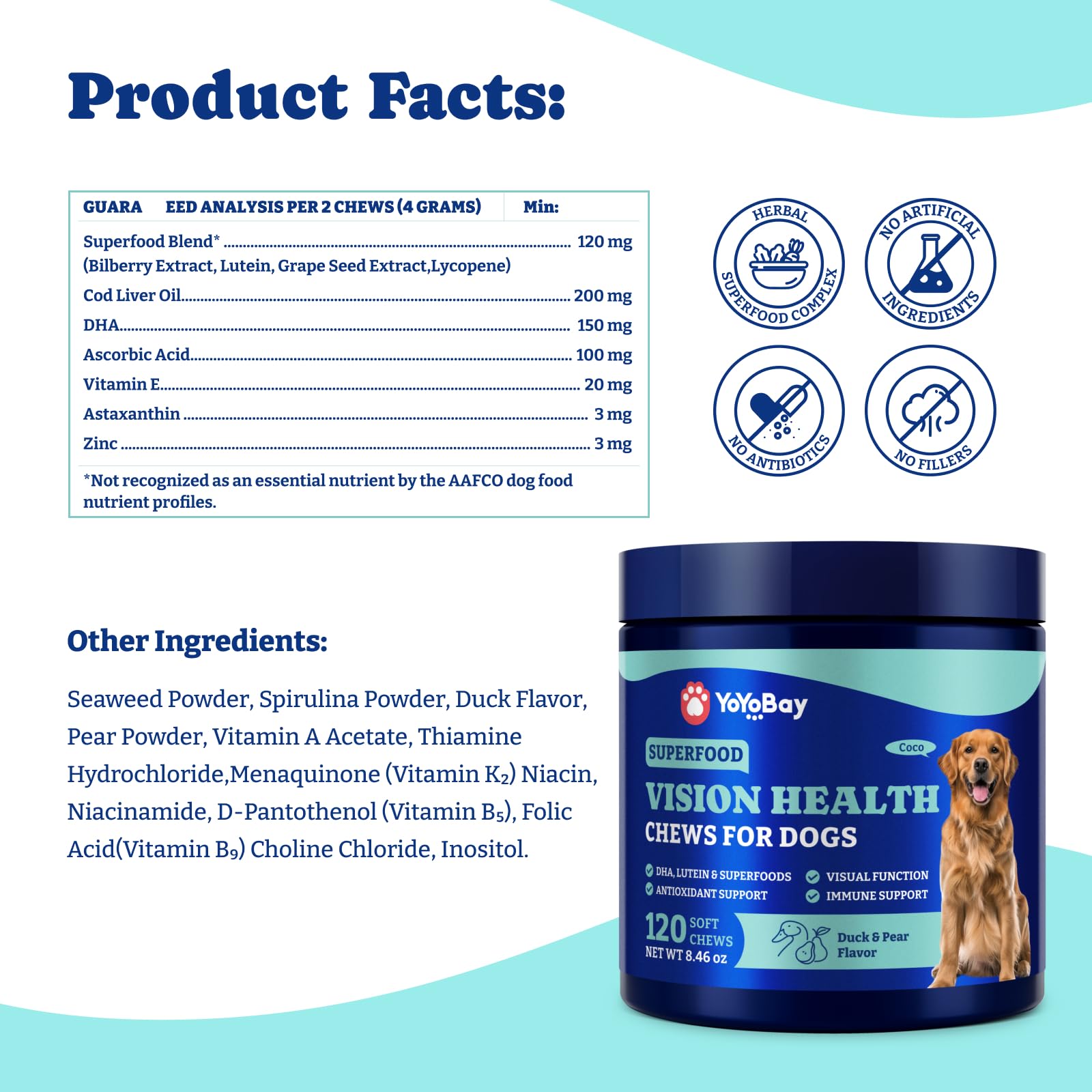 YoYoBay suppléments vision chien utilisation quotidienne — facile à donner.