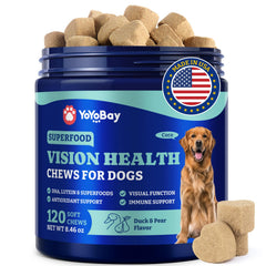 YoYoBay suppléments yeux chien — bouteille pratique pour le soutien visuel quotidien.