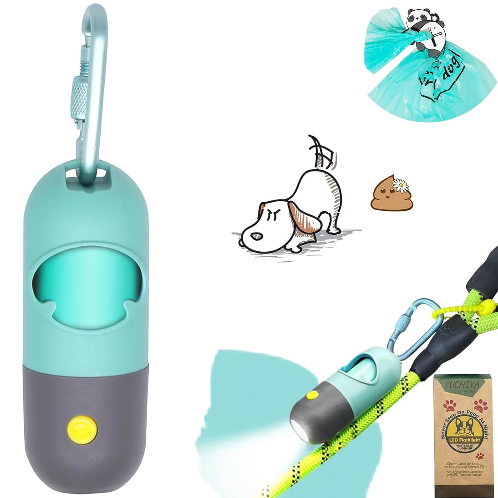 YUCHIYA distributeur de sacs pour chien avec lampe LED pour promenades nocturnes