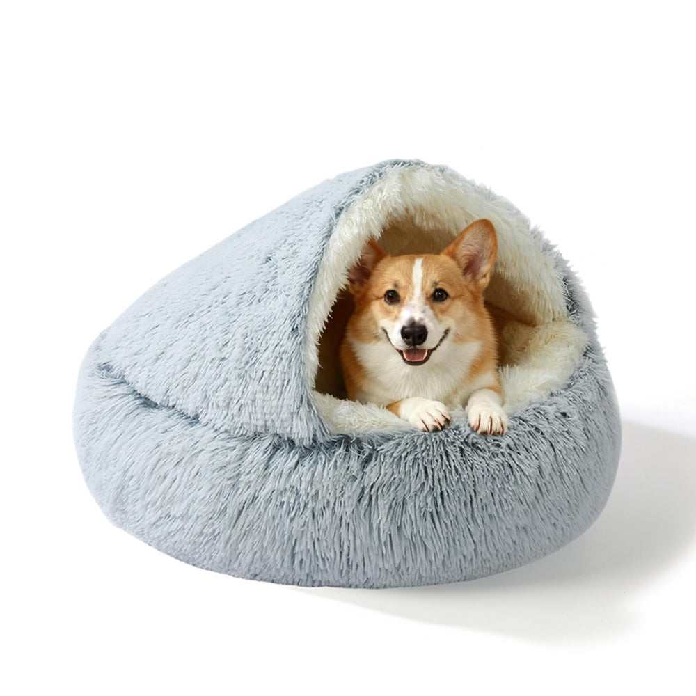 Lit YUDANSI pour petit chien et chat – nid cave en peluche gris, confort cosy.