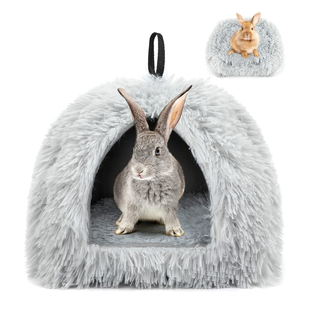 Cachette lapin YUEPET gris, espace douillet pour se reposer et se cacher.