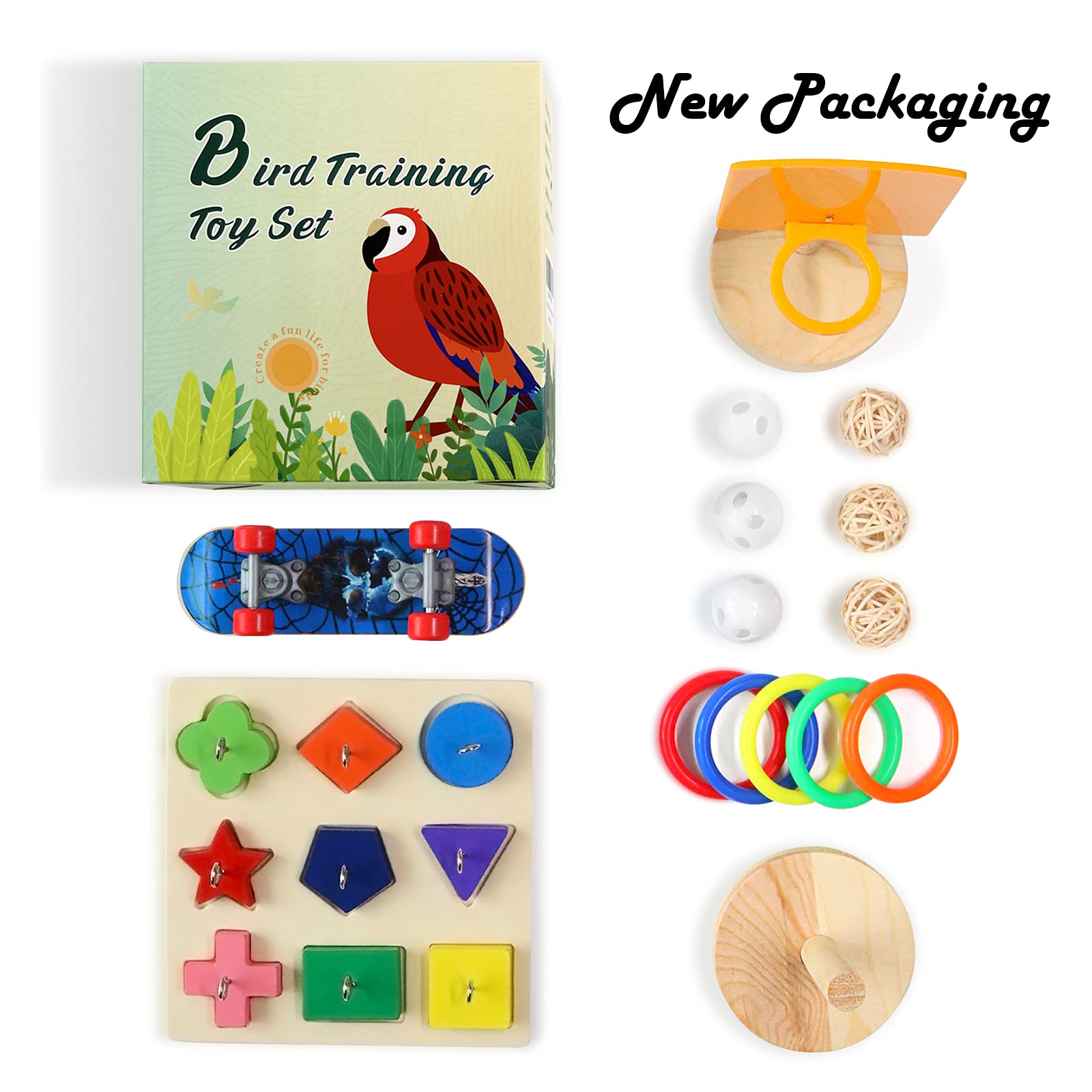 Ensemble varié de jouets pour oiseaux YUESUO, variété et stimulation quotidienne.