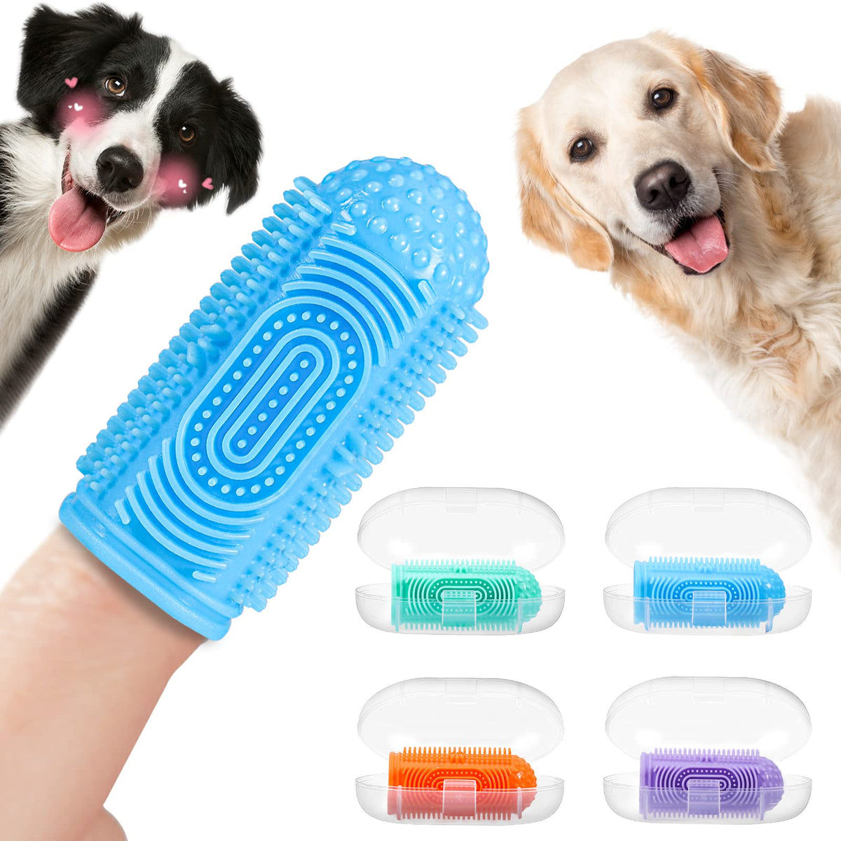 Brosse dentaire pour chien YUEYUEJIA à doigt, ensemble 4 pièces, facile à utiliser.