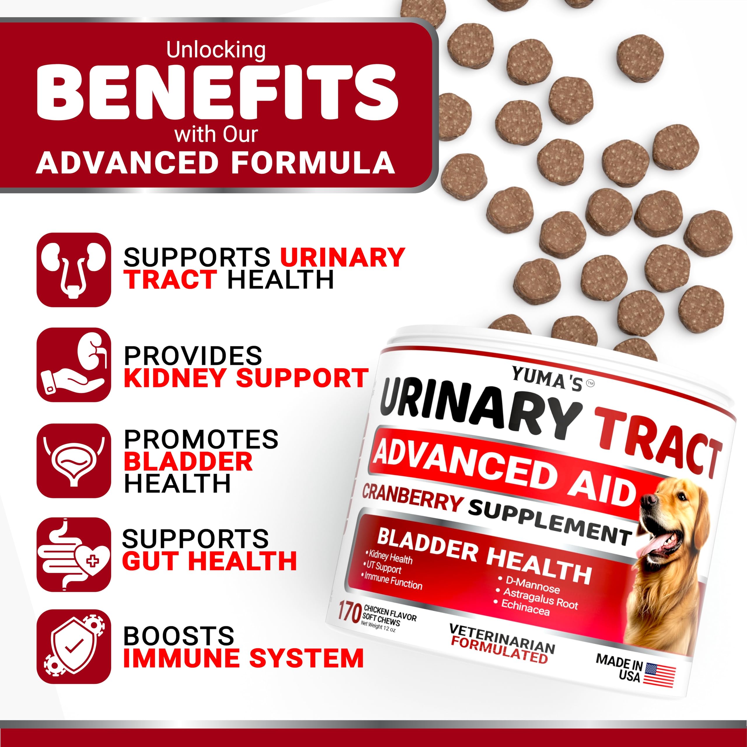 YUMA'S Bouchées UTI pour chien — friandises savoureuses facilitant l'administration quotidienne.