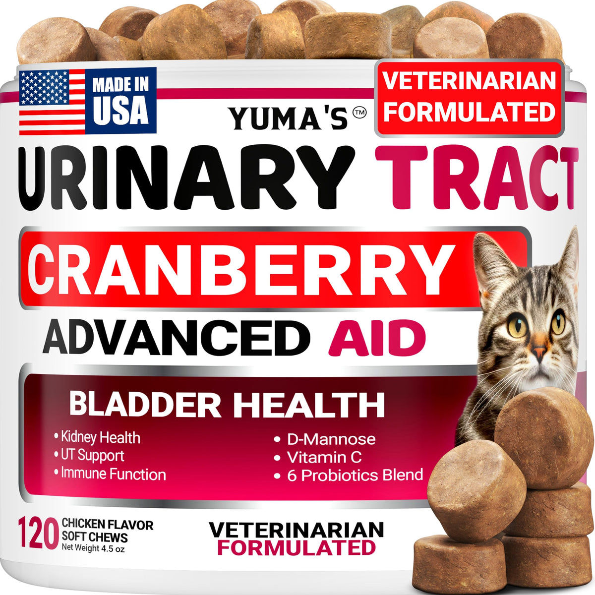 Emballage YUMA'S montrant le complément urinaire pour chats, soutien quotidien.