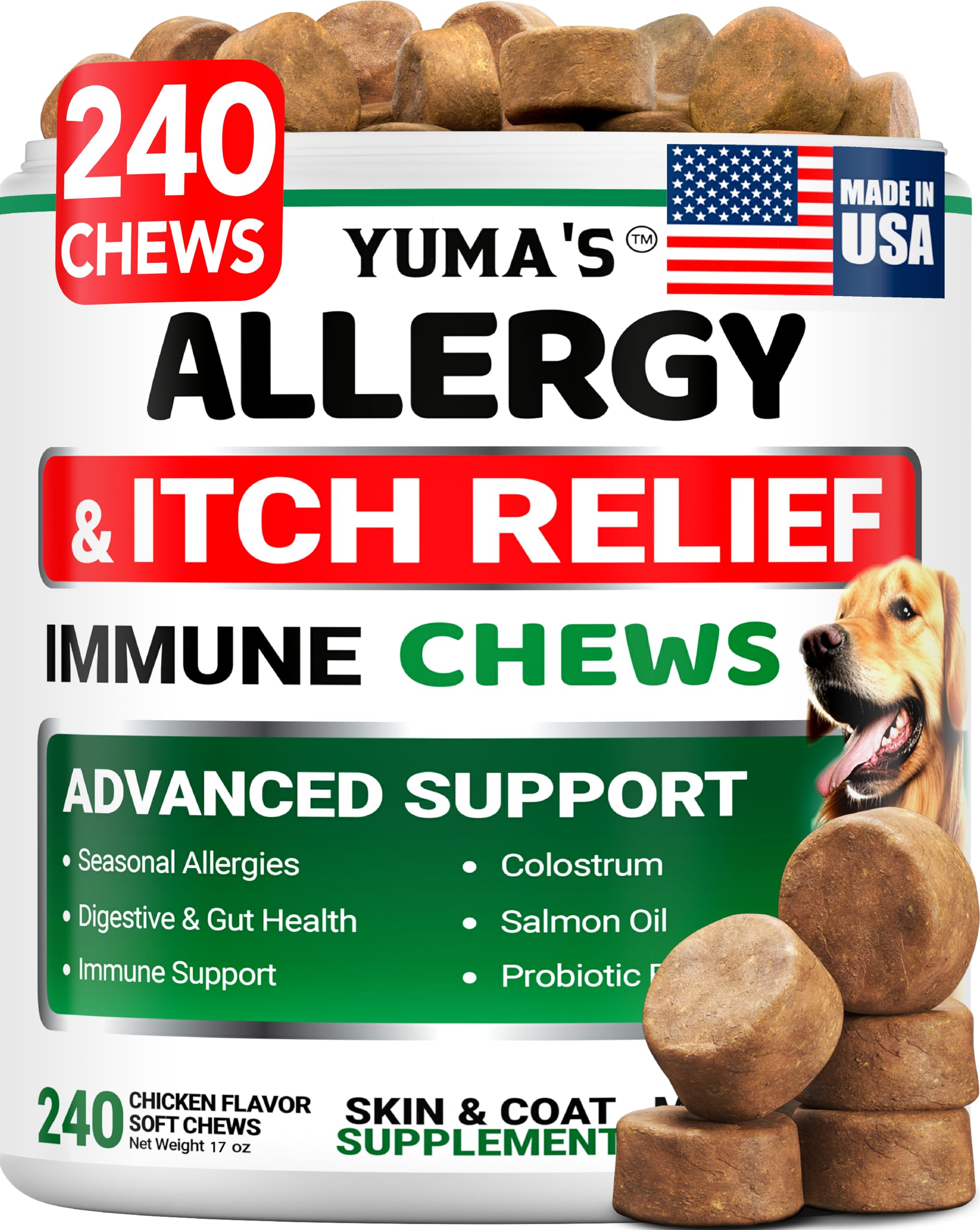 YUMA'S friandises allergie chien - emballage visible, soutien potentiel contre démangeaisons.