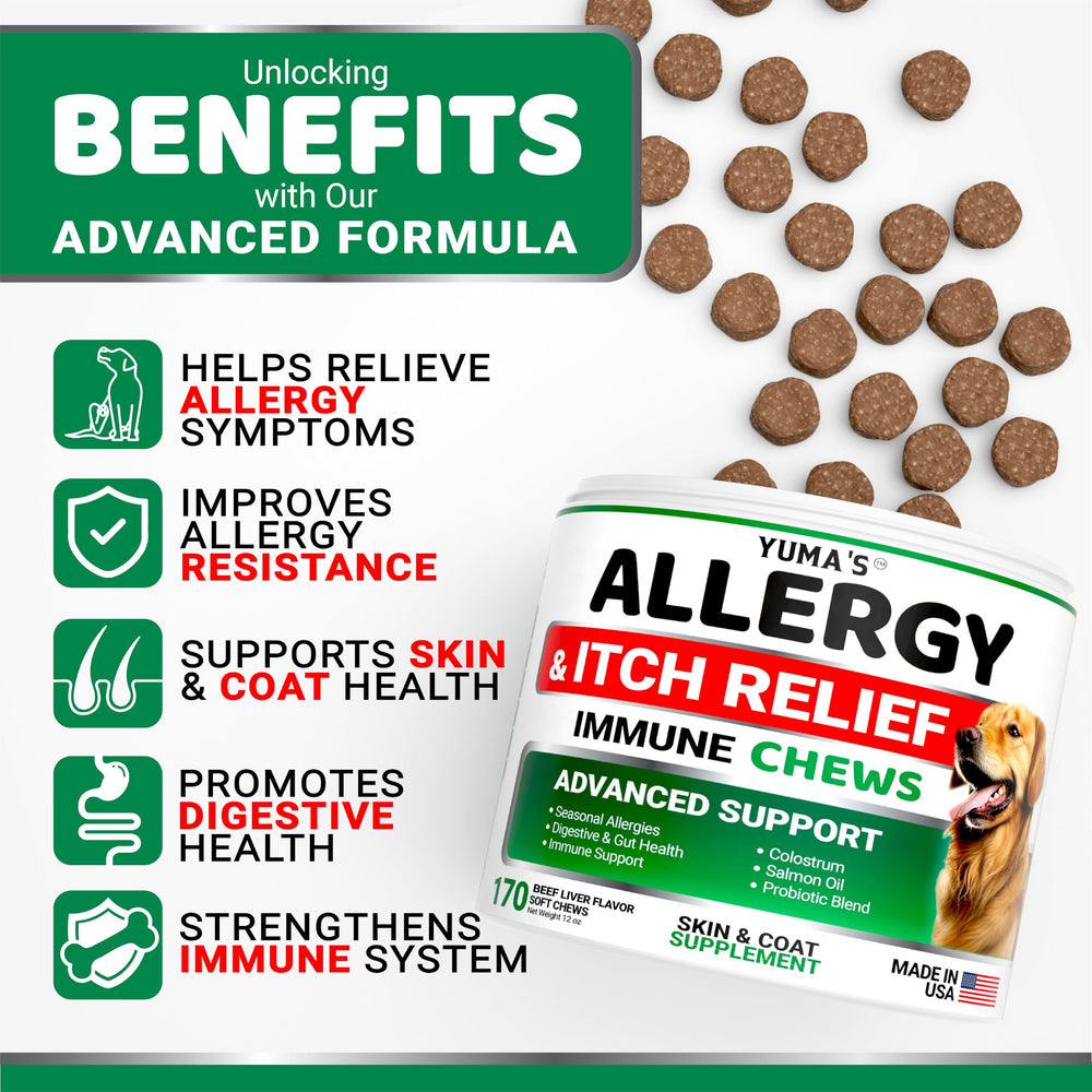 Friandises YUMA'S anti-allergie chien, réduction potentielle des irritations cutanées.