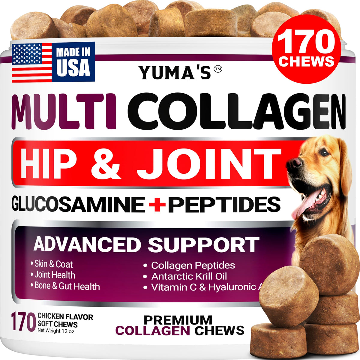 YUMA'S Collagène Avancé pour chiens — emballage pratique pour une routine quotidienne.