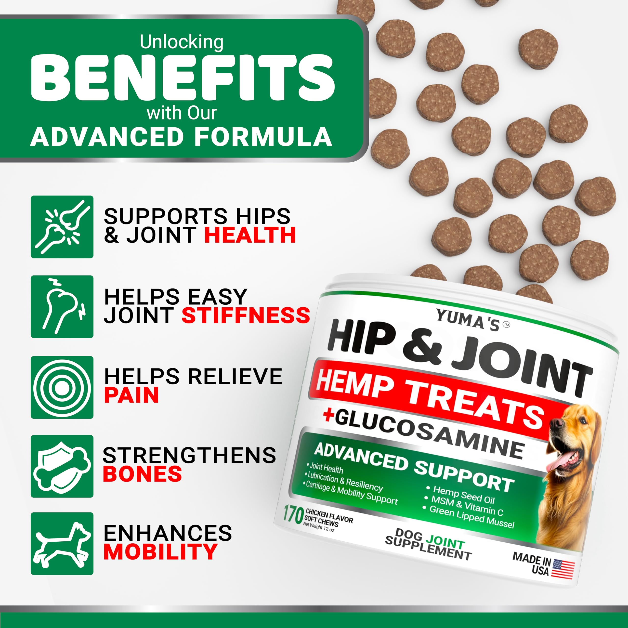 Friandises YUMA'S pour mobilité des chiens actifs et dynamiques.