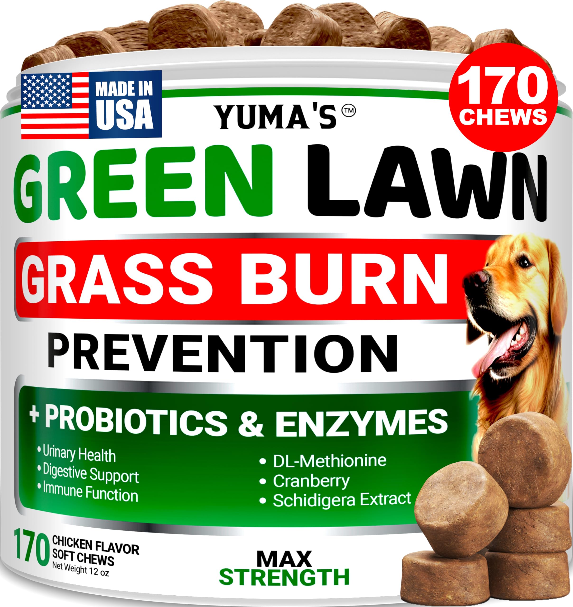 Boîte YUMA'S friandises neutralisateur urine, emballage visible et protection de la pelouse