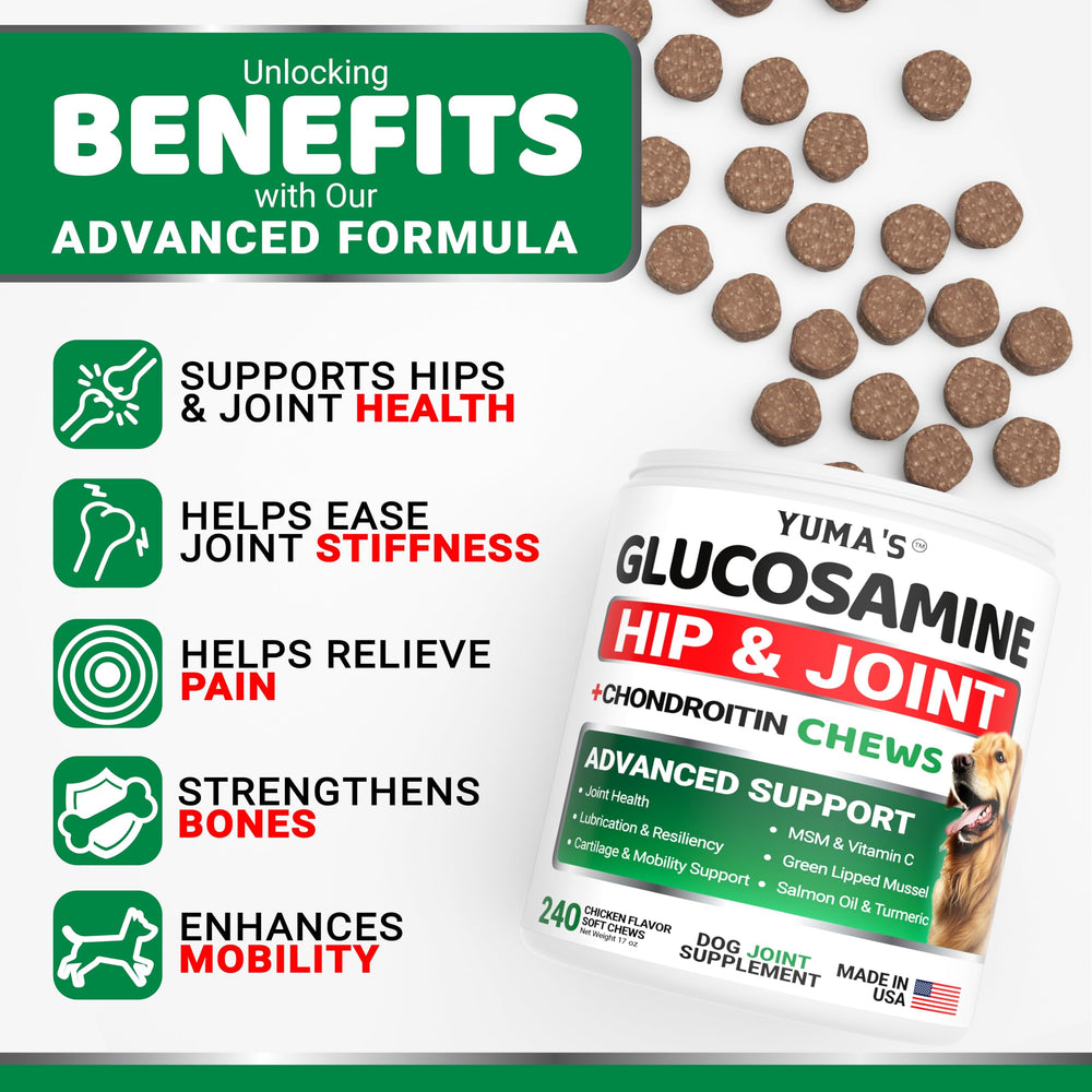 YUMA'S Glucosamine: ingrédients naturels pour le confort des articulations et le bien-être du chien.