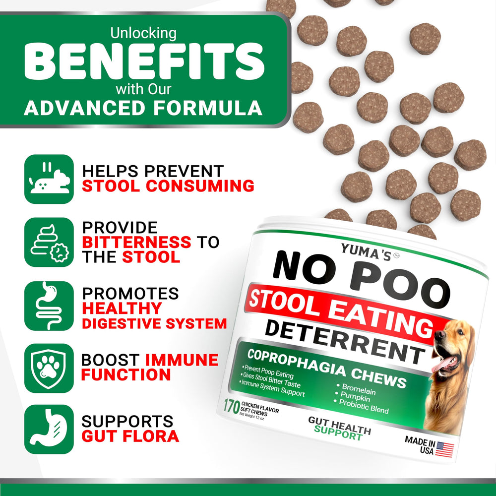 YUMA'S No Poo Chews — ingrédients riches en probiotiques pour soutenir l'intestin du chien.
