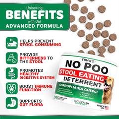 YUMA'S No Poo Chews — ingrédients riches en probiotiques pour soutenir l'intestin du chien.