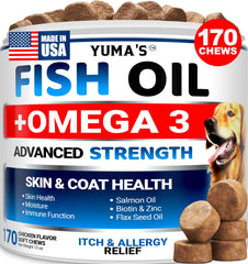 YUMA'S oméga3-chien friandises-bocal: soutien peau et pelage sains.