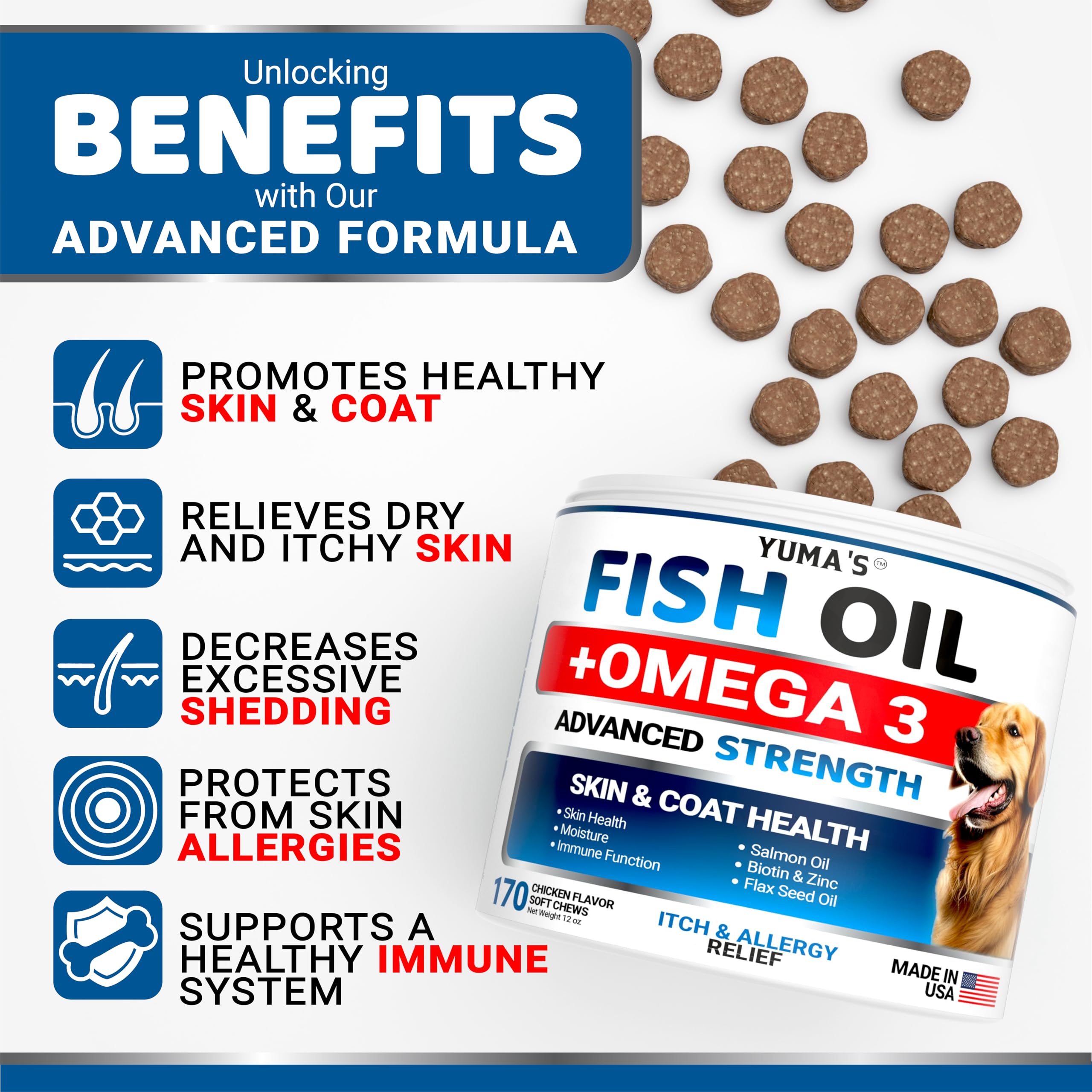 YUMA'S oméga3-chien poil brillant: texture agréable et routine quotidienne.