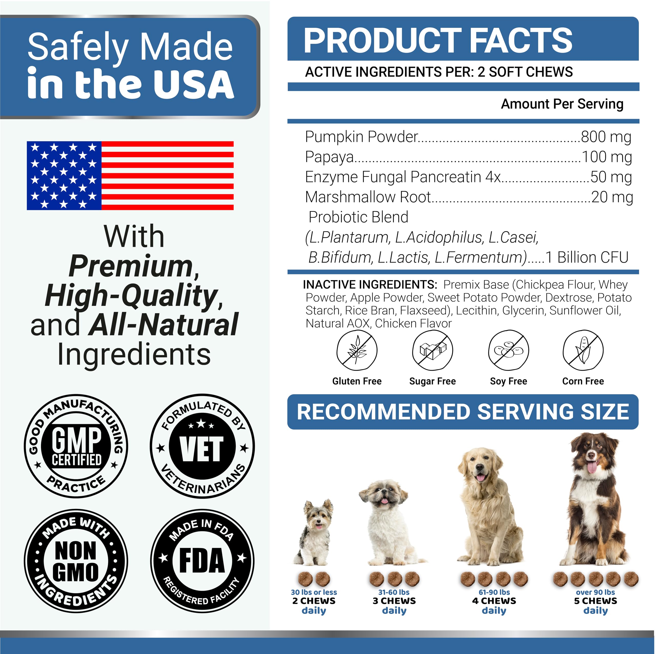 YUMA'S Probiotiques pour chiens — fabrique USA, traçabilité et qualité assurées.