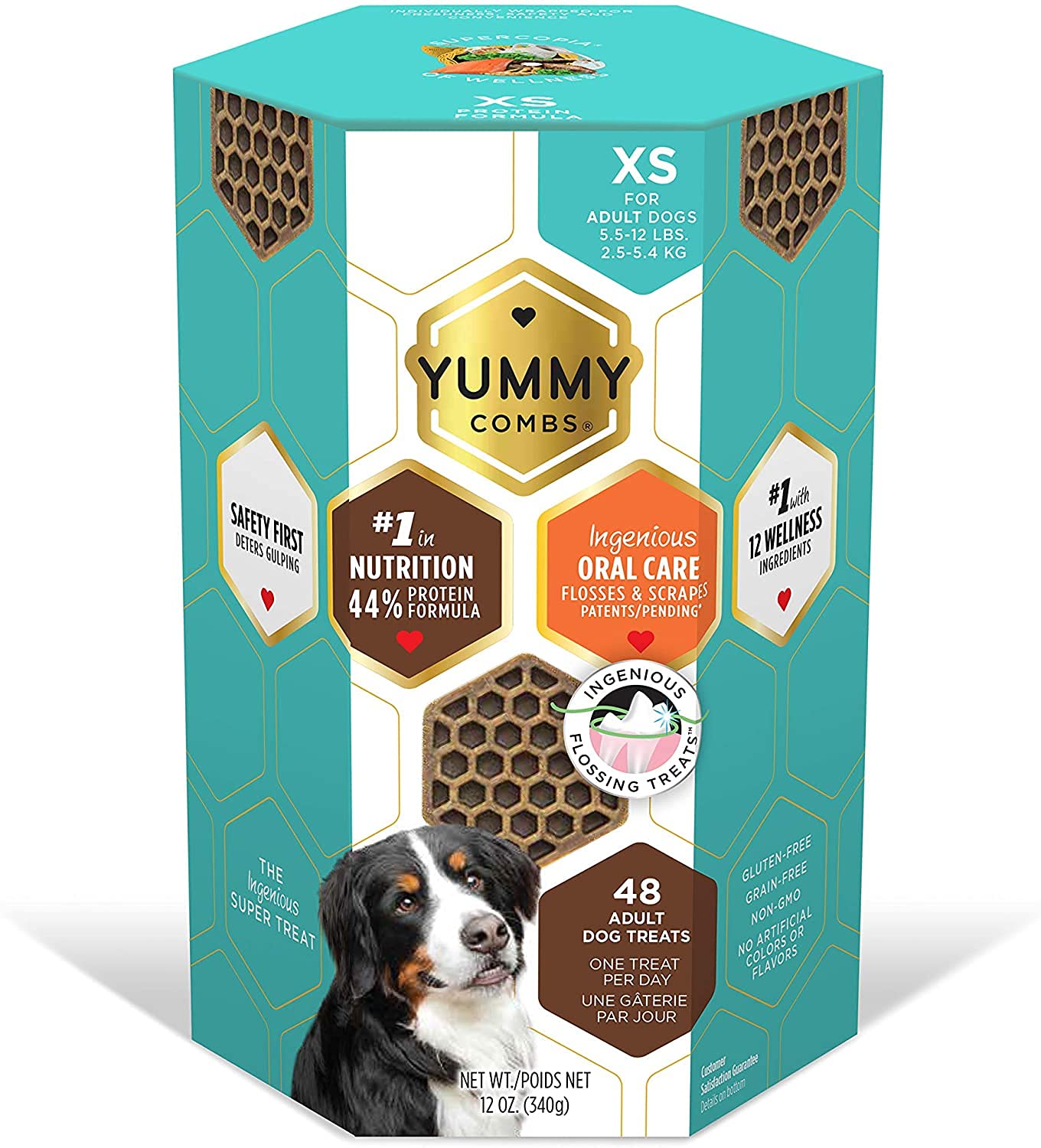 Friandise dentaire Yummy Combs au motif alvéolaire pour petit chien, nettoyage ciblé des dents.