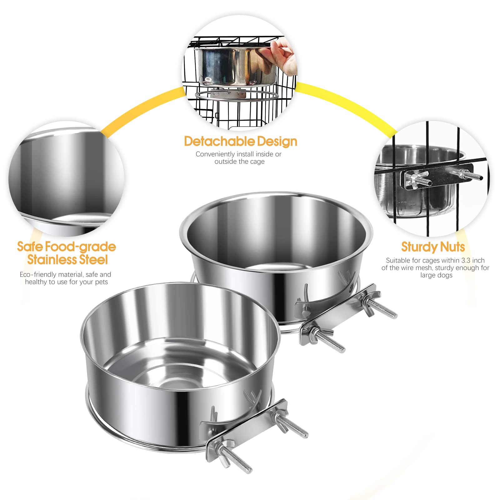 Bol Yummy Sam pour chien moyen, deux bols en inox inclus.