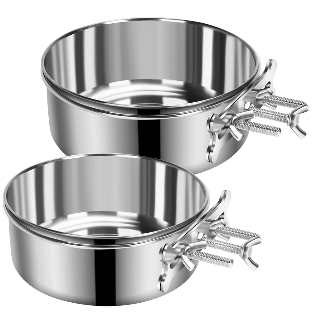 Bol d'eau en inox Yummy Sam fixé sur cage, pratique et anti-débordement.