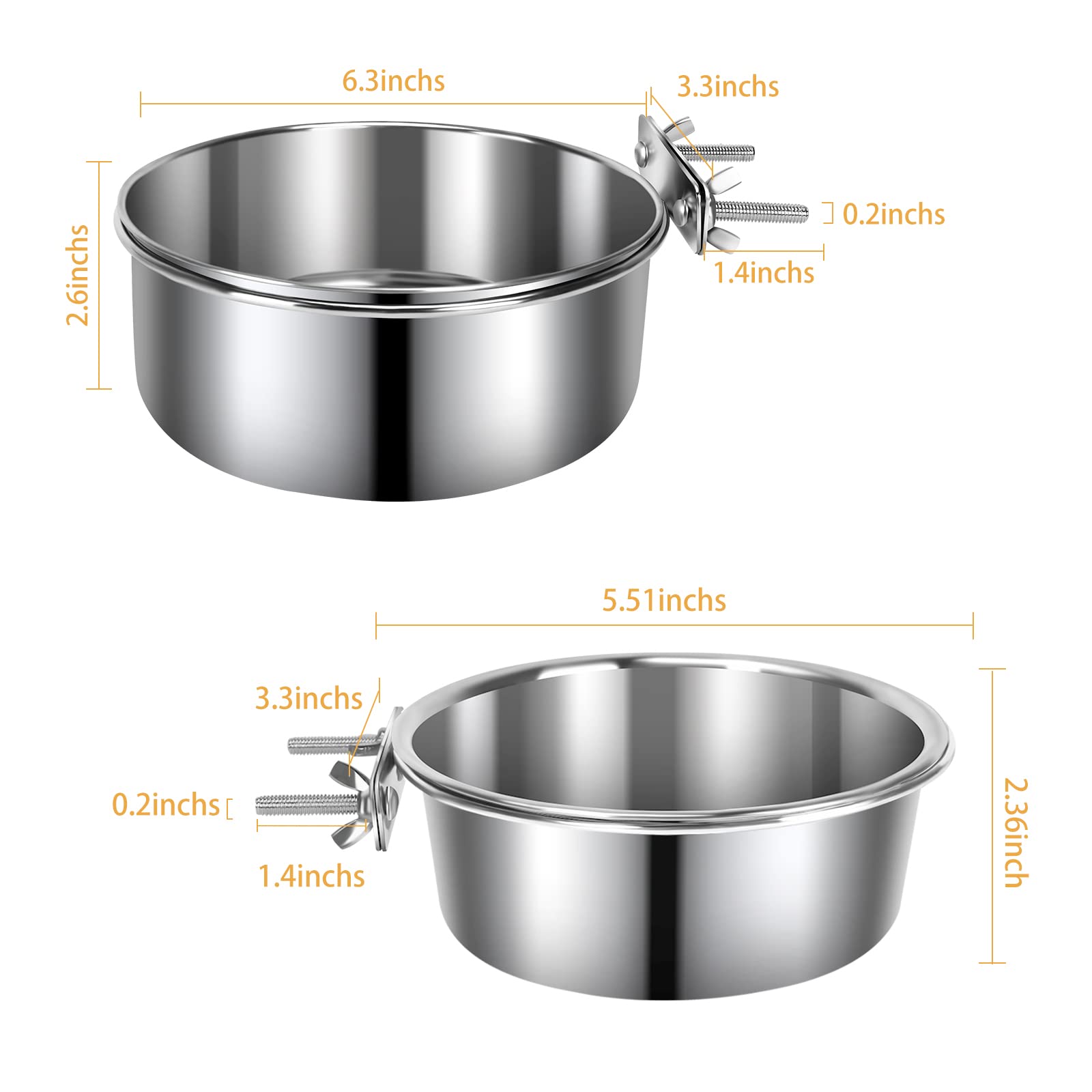 Bol Yummy Sam en inox pour cage avec clip-pince pour maintien sûr.