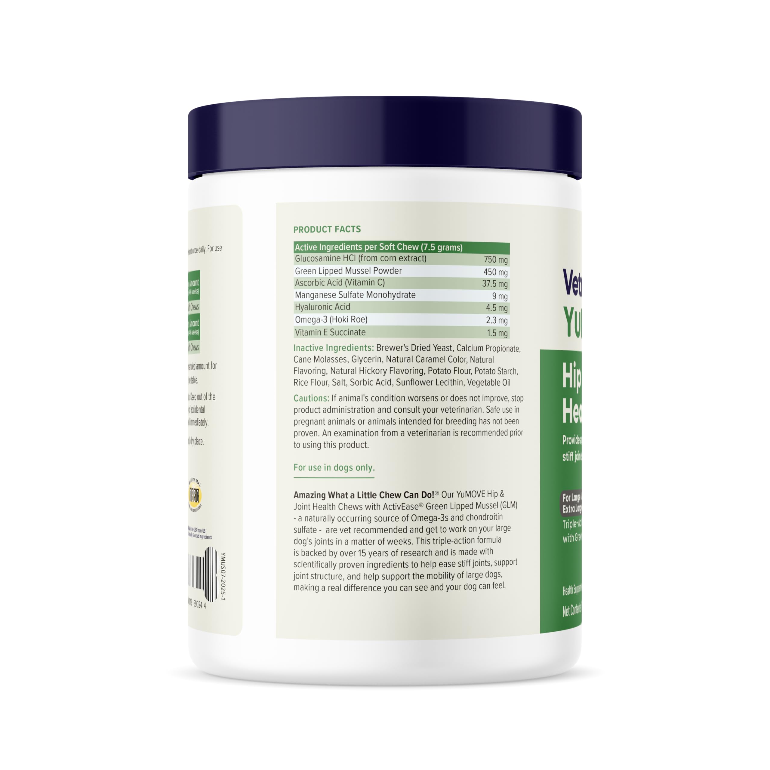 Ingrédients YuMOVE: glucosamine-chondroïtine pour les articulations du chien.