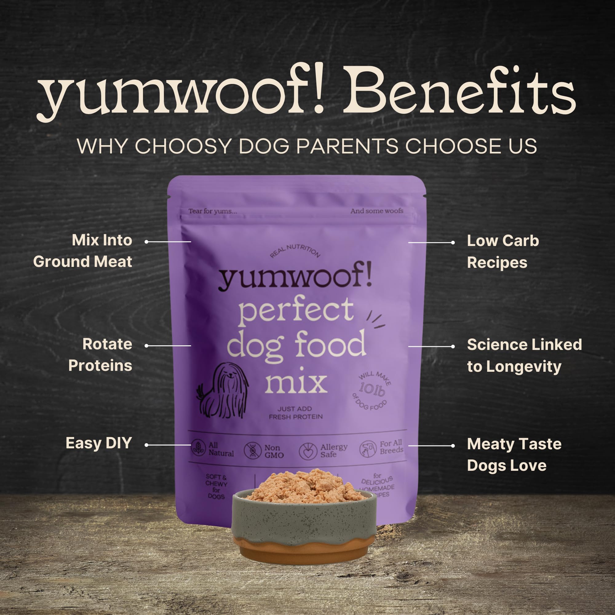 Yumwoof arômes et textures issue de chanvre et citrouille pour le goût.