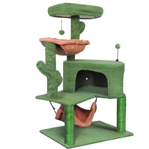 YUNIQUE Arbre à chats – design vert pour s’intégrer à la pièce.