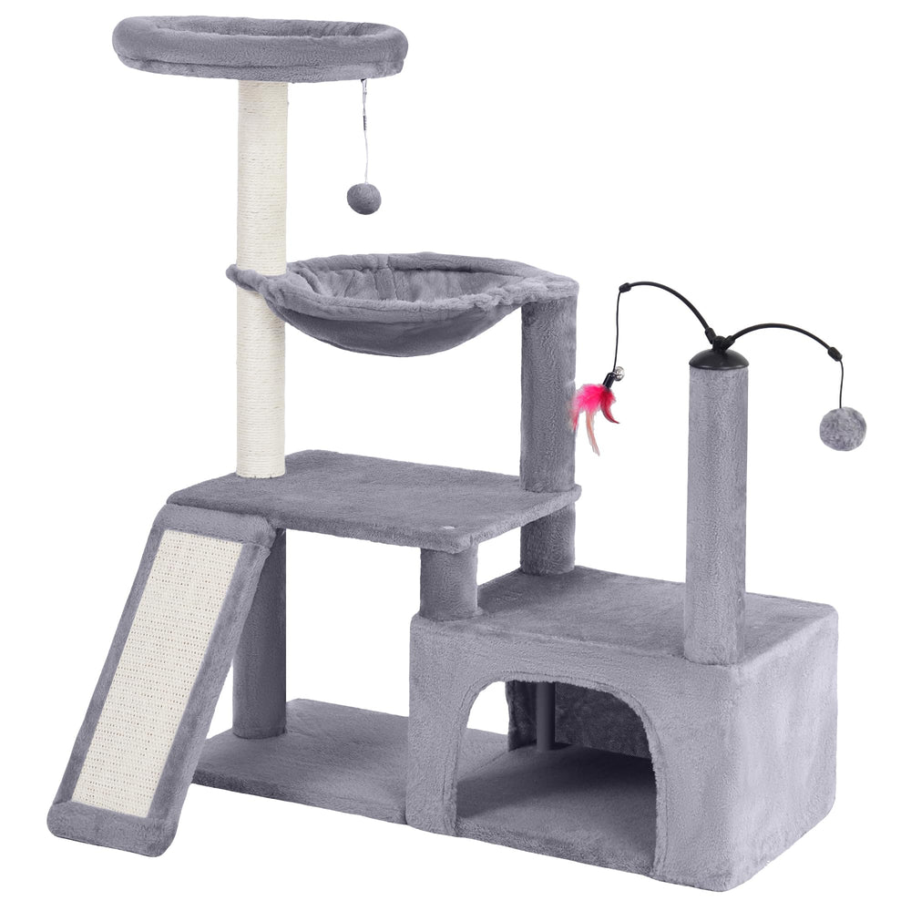 YUNIQUE arbre-chat multi-fonctions avec plateau rotatif stimulant l’instinct.