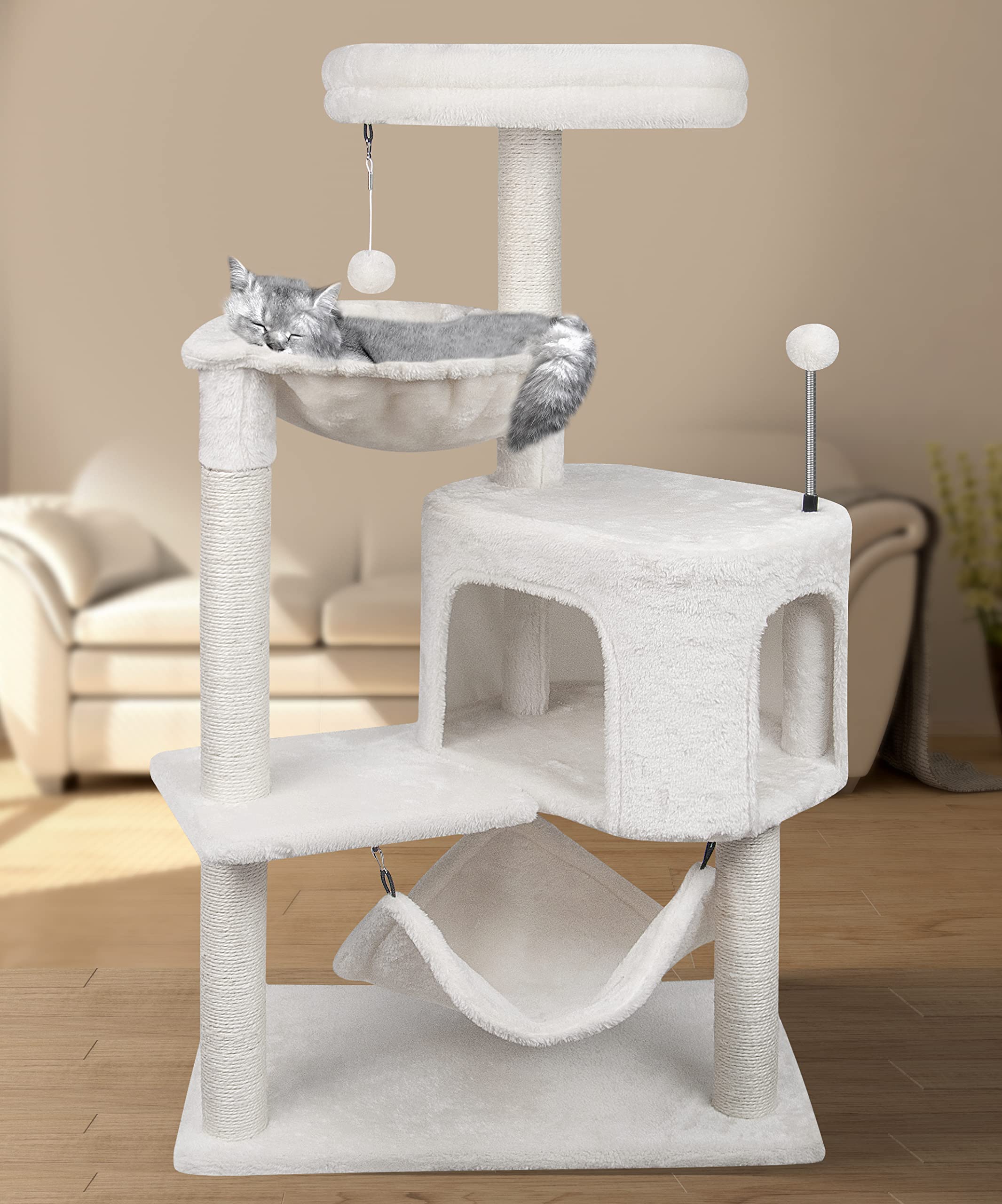 Arbre YUNIQUE: poteaux sisal naturel, griffage durable pour chats.