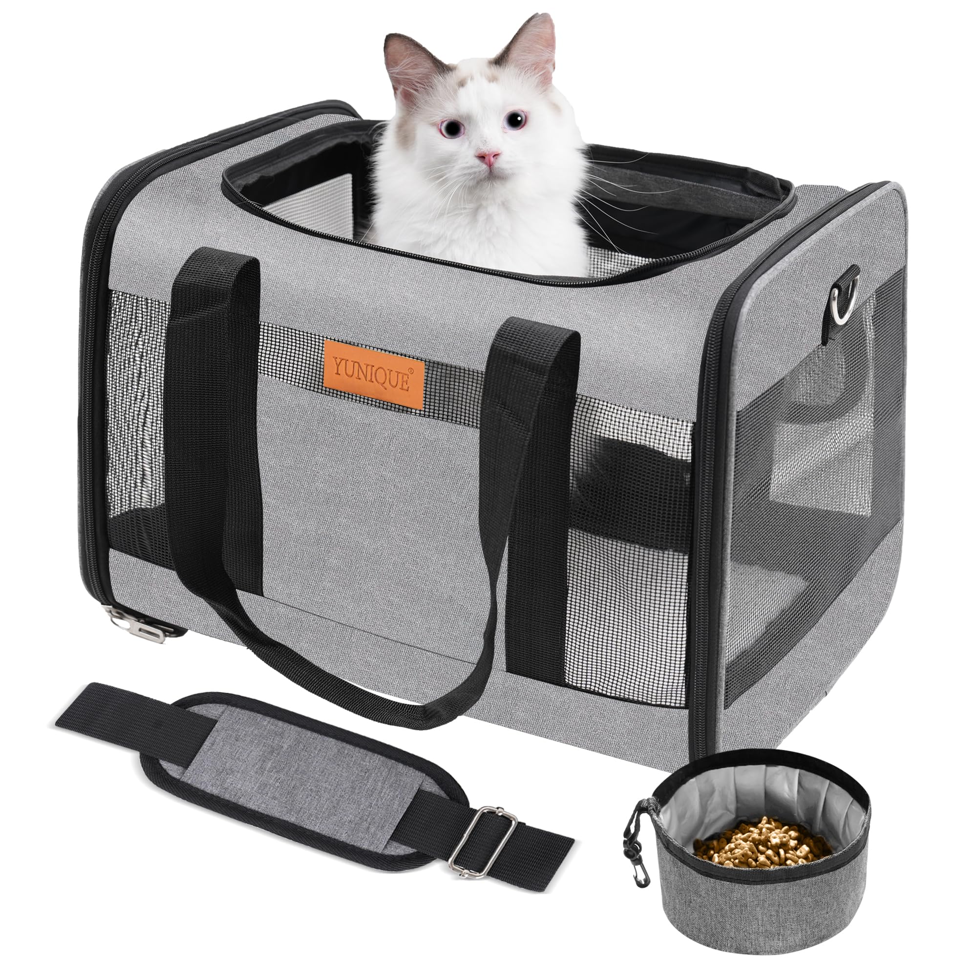 Porte-chat YUNIQUE face avant grise, transport léger pour sorties quotidiennes