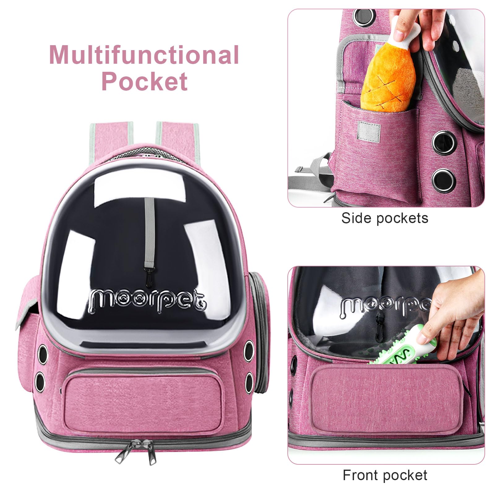YUNLINLI sac à dos chat avec poches latérales pour jouets
