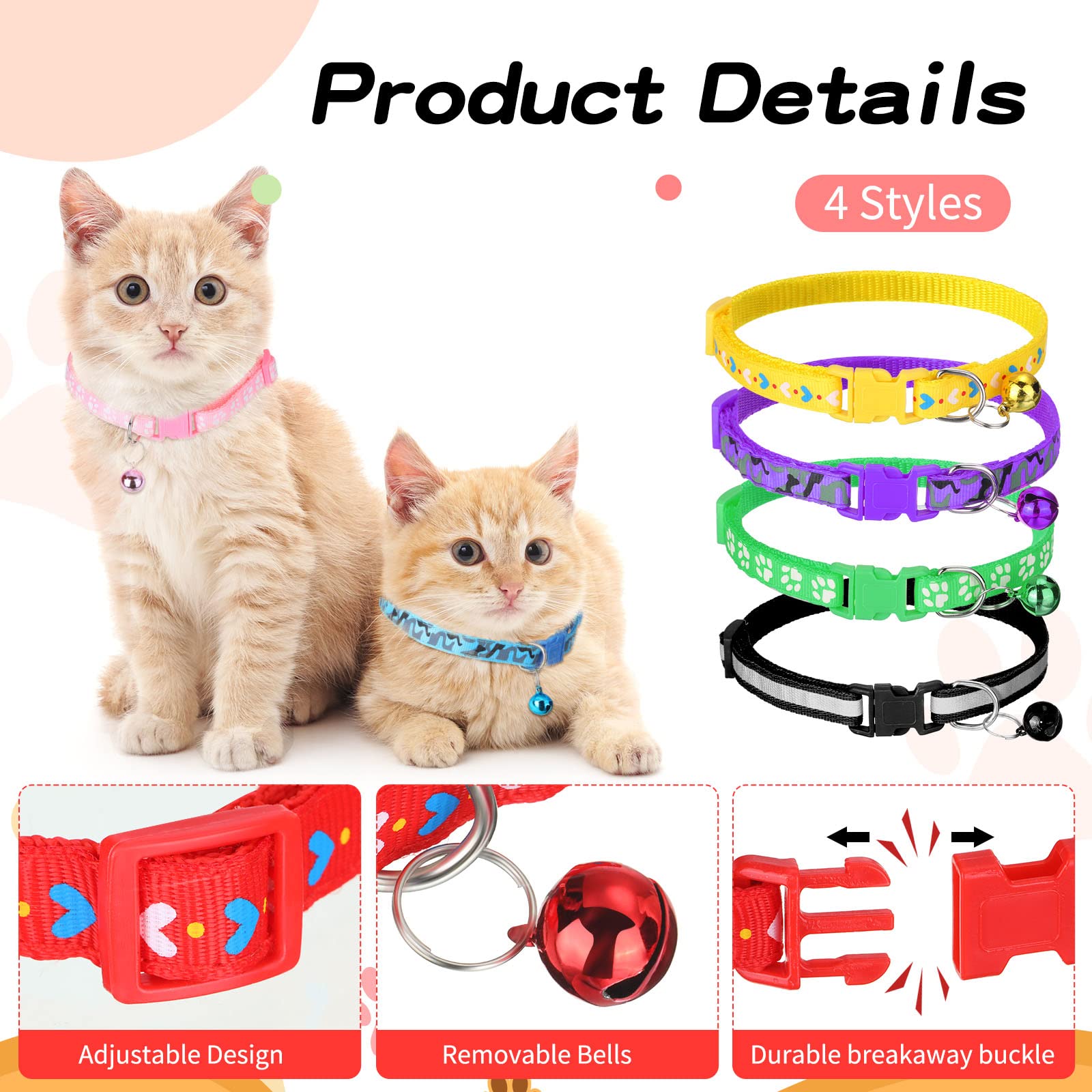 Collier nylon Yunsailing doux et robuste, adapté aux chats actifs.