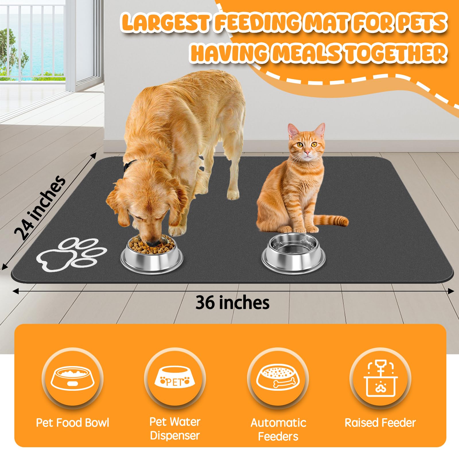 Tapis nourriture chat yuzshin 36x24, grande surface pour plusieurs gamelles.