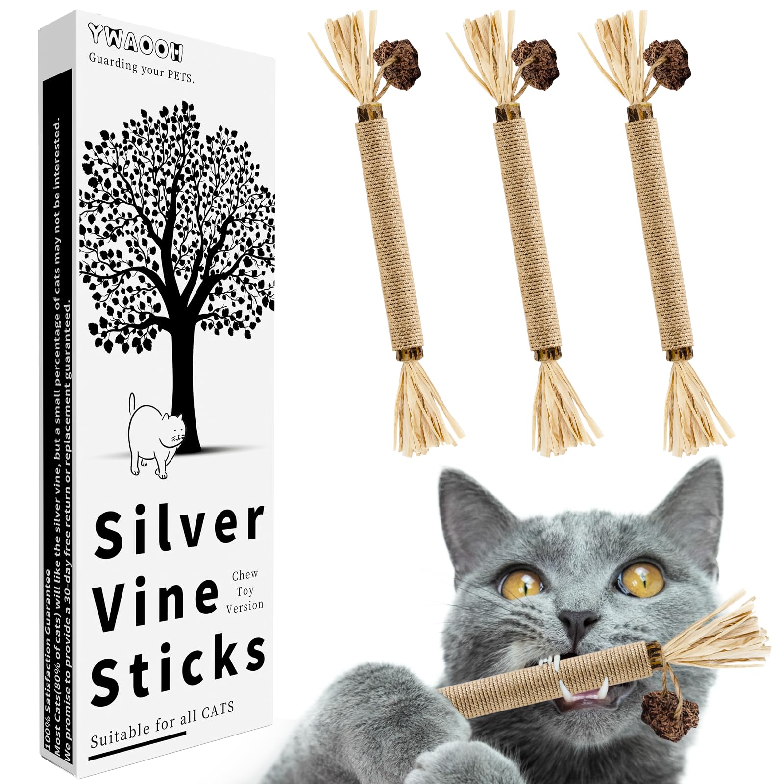 Bâtons Silvervine YWAOOH en emballage : divertissement durable pour chats