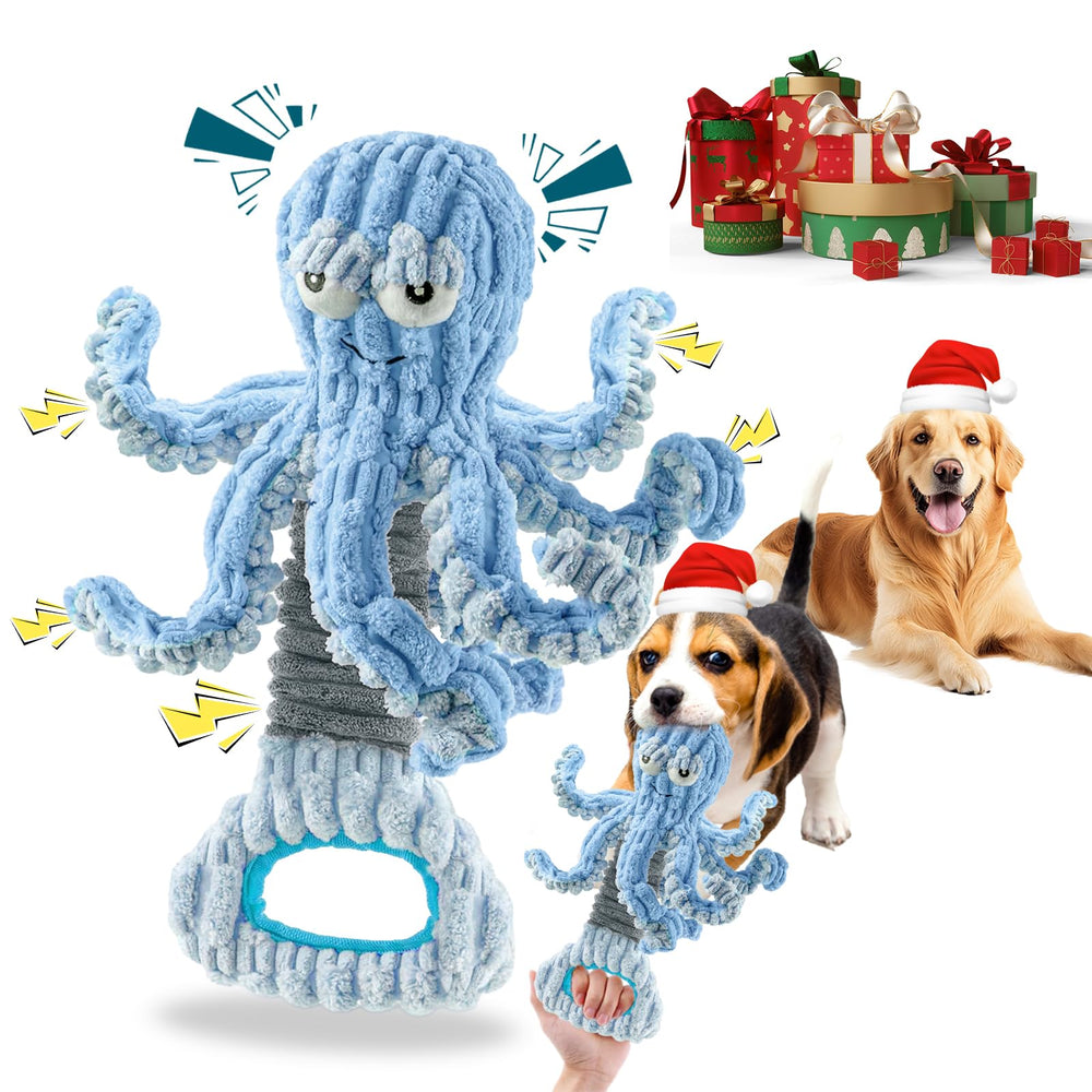 YZHDUXIU jouet pieuvre bleu pour chien, interaction ludique et stimulation du jeu.