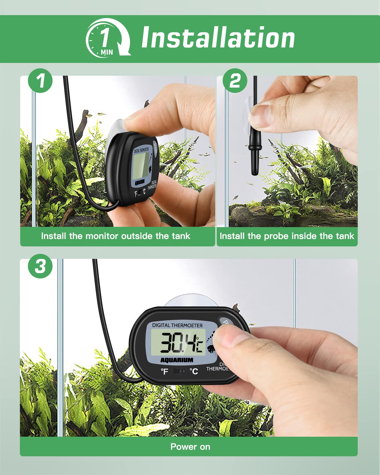 Zacro thermomètre compatible plage froide et chaude pour terrariums et aquariums.