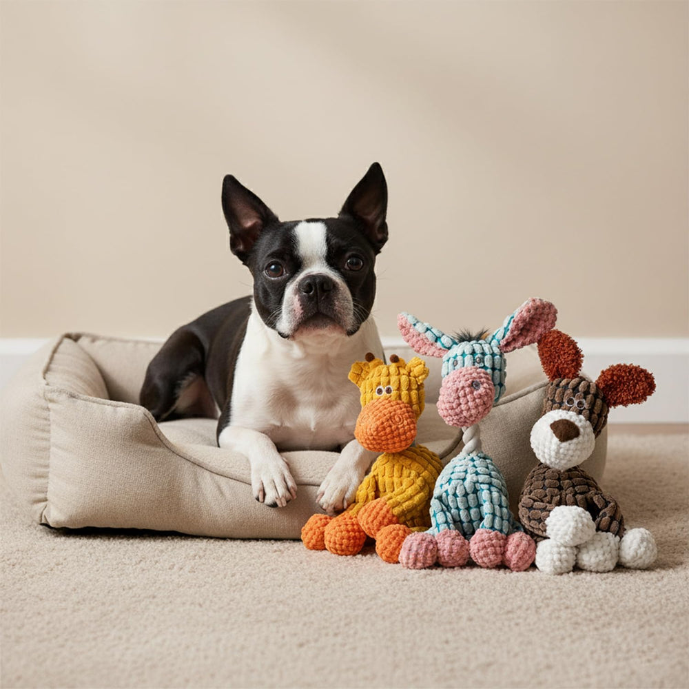 Zagrine chien, jouet peluche sifflet, idéal pour jeux quotidiens et amusement.