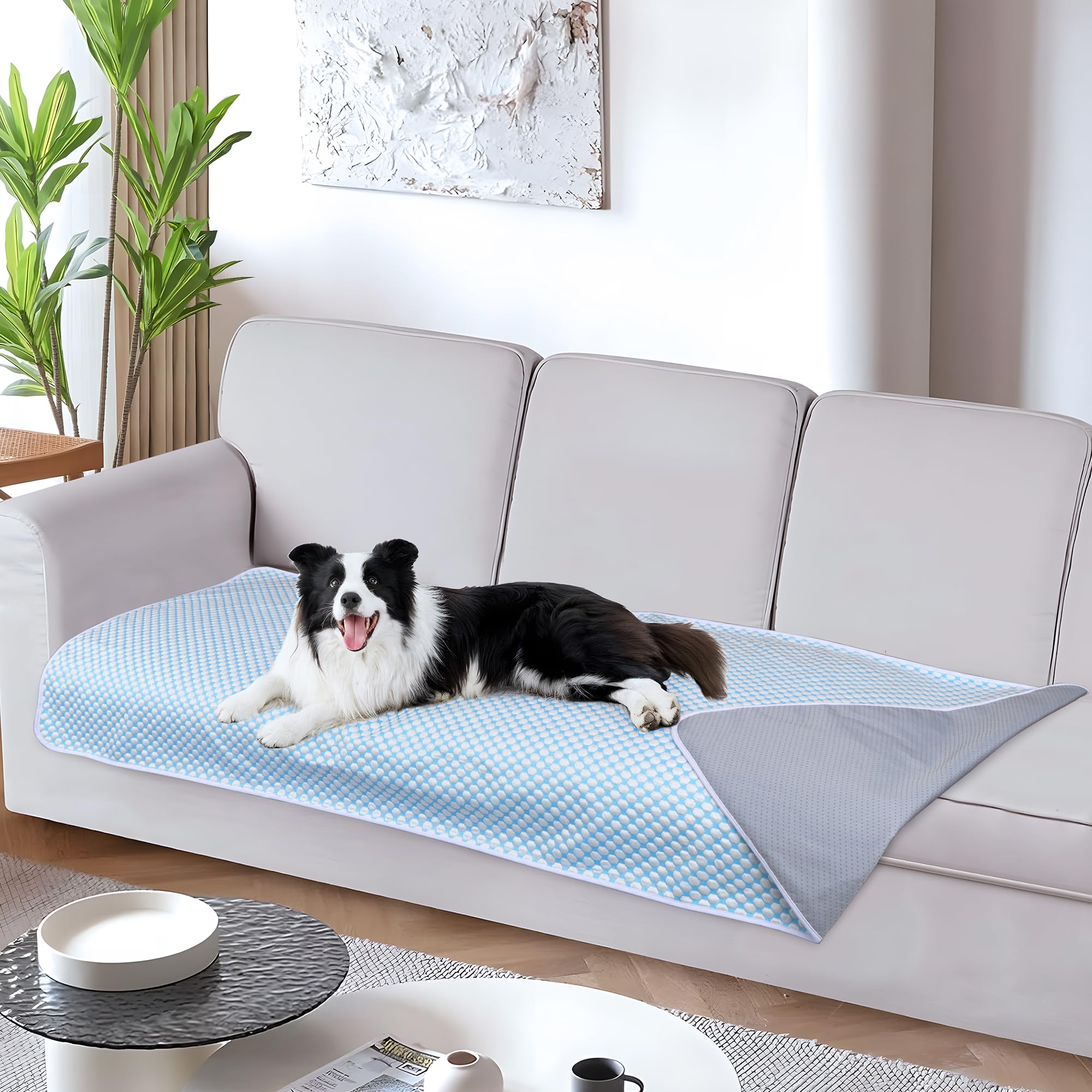ZAKAPAWS couverture refroidissante pour chien bleu perle, rafraîchissement et confort immédiats.